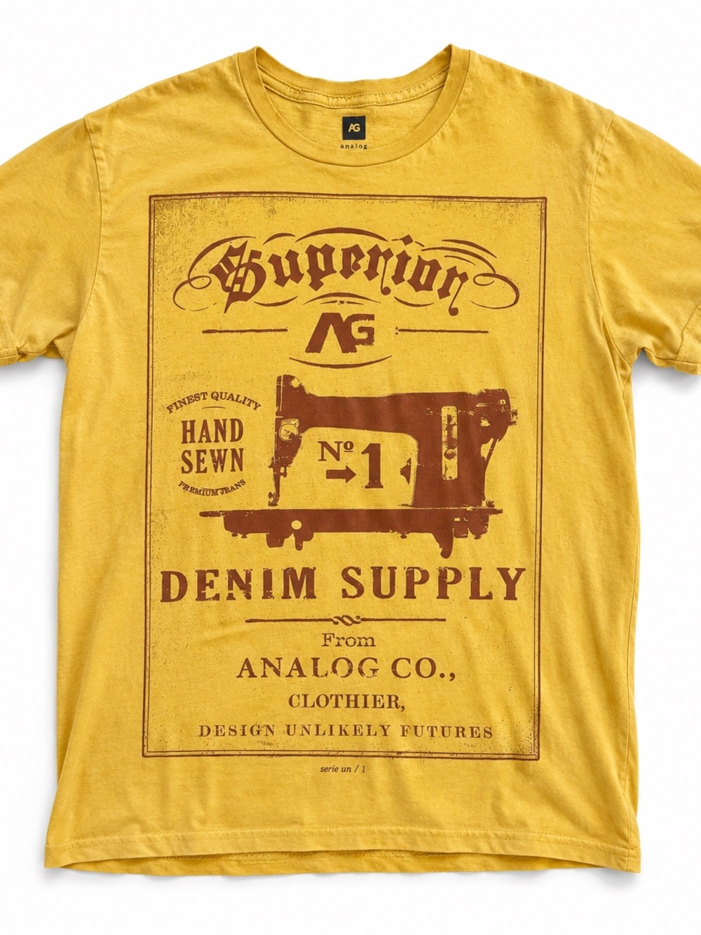 Analog Denim Supply Graphic Tee Y2K Skater Streetwear Mustard Yellow Shirt